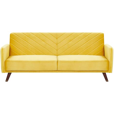 Retro Velvet Fabric Sofa Bed 3 Seater Yellow Convertible Reclining Senja