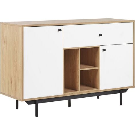 Sideboard Storage Shelves Drawers Retro Light Wood with White Itaca - Light Wood