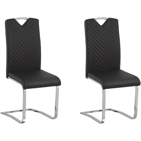 Set of 2 Faux Leather Cantilever Dining Chairs Black Picknes