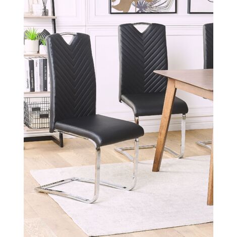Set of 2 Faux Leather Cantilever Dining Chairs Black Picknes