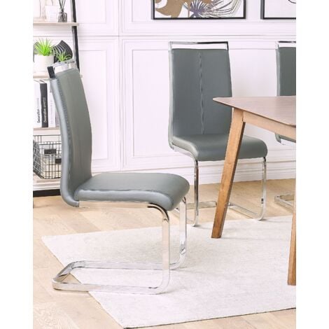 Set of 2 Faux Leather Grey Cantilever Dining Chairs Greedin