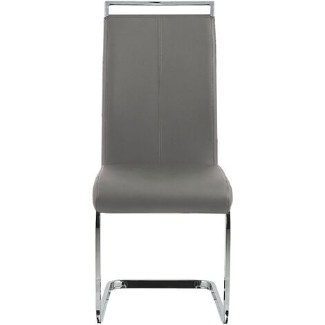 Set of 2 Faux Leather Grey Cantilever Dining Chairs Greedin