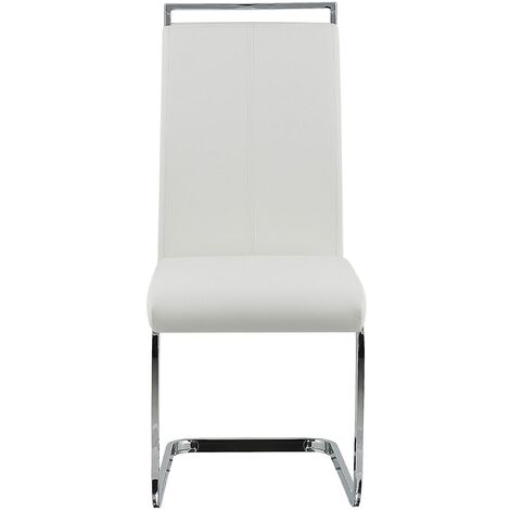 Set of 2 Faux Leather White Cantilever Dining Chairs Greedin