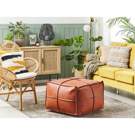 Modern Pouffe Faux Leather Square Ottoman 60 x 45 cm PU Footstool Brown Bori
