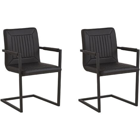 Set of 2 Cantilever Chairs Faux Leather Dining Room Upholstered Black Brandol