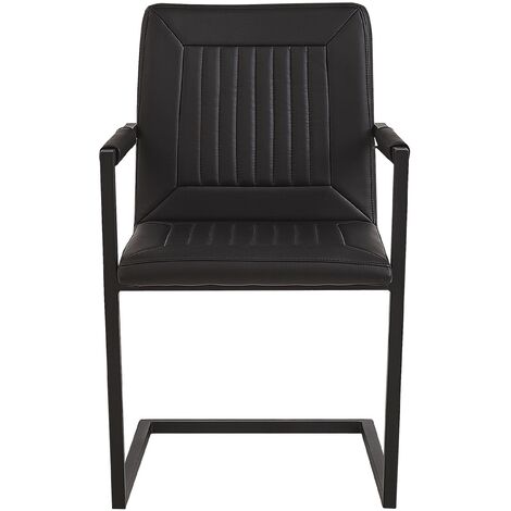 Set of 2 Cantilever Chairs Faux Leather Dining Room Upholstered Black Brandol