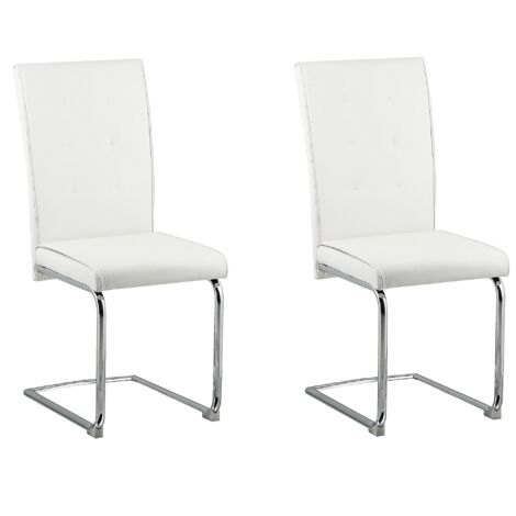 Set of 2 Cantilever Dining Chairs Faux Leather Off-White Dining Room Rovard