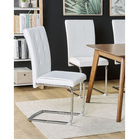 Set of 2 Cantilever Dining Chairs Faux Leather Off-White Dining Room Rovard
