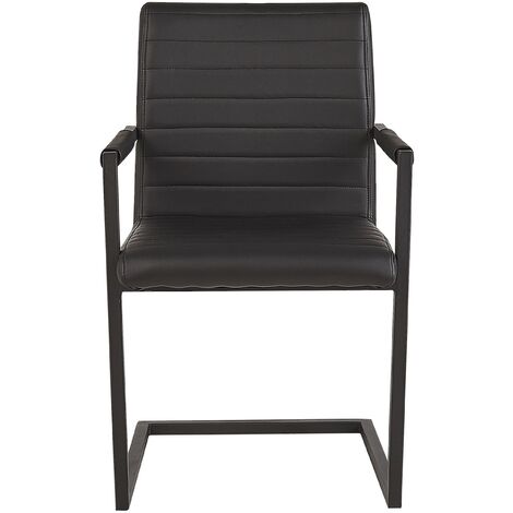 Set of 2 Cantilever Chairs Faux Leather Black Dining Room Conference Room Buford