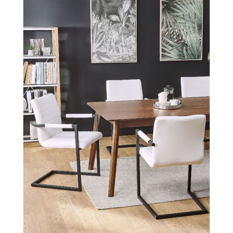 Set of 2 Cantilever Chairs Faux Leather Off-White Dining Room Conference Buford
