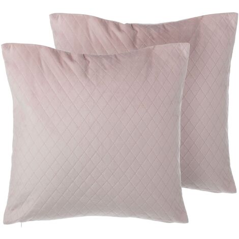 Set of 2 Modern Throw Pillows Velvet Feel Quilted Pattern 45x45 cm Pink Pasque