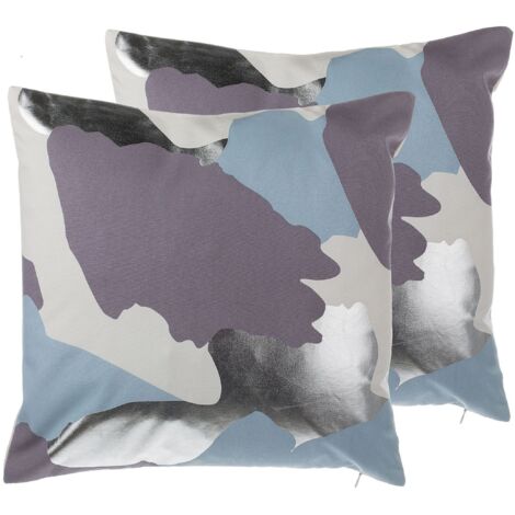 Set of 2 Decorative Cushions IXIA Cotton 45 x 45 cm Violet Abstract Pattern (1/5)