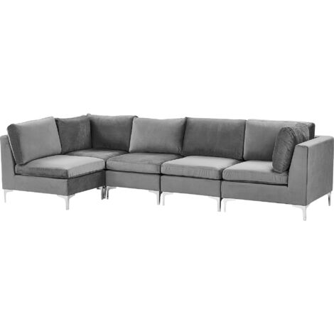 Modular Corner Sofa 5 Seater EVJA Velvet Grey Right Hand