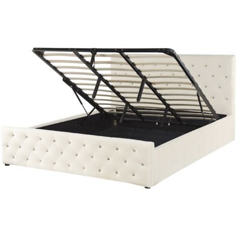 Ottoman Bed Velvet AMIENS 180 x 200 cm (EU Super King) Light Beige