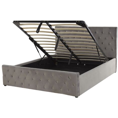 Ottoman Bed Velvet AMIENS 140 x 200 cm (EU Double) Grey (1/5)