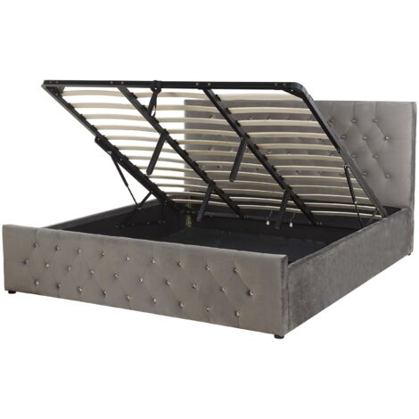 Ottoman Bed Velvet AMIENS 180 x 200 cm (EU Super King) Grey