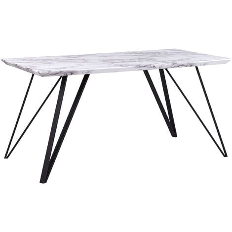 Dining Table Glamour White with Black Marble Effect Top Metal Legs 150 x 80 cm Molden