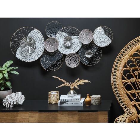 Modern Decorative Wall Art Deco Accent Piece Circles Black and Silver Cesium