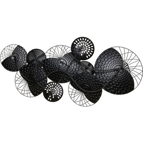 Modern Decorative Wall Art Deco Accent Piece Circles Black and Silver Cesium