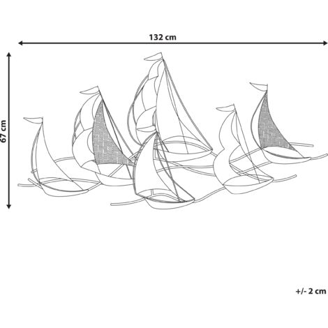 Modern Decorative Wall Art Deco Accent Piece Boats Silver Americium