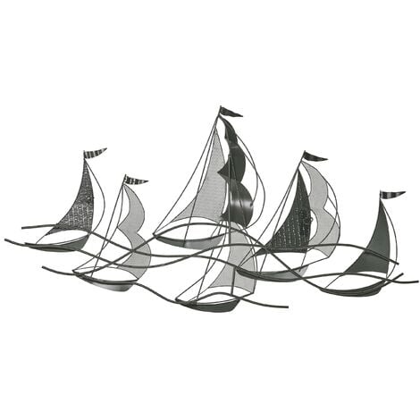 Modern Decorative Wall Art Deco Accent Piece Boats Silver Americium