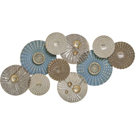 Modern Decorative Wall Art Deco Accent Piece Circles Blue and Beige Hassium