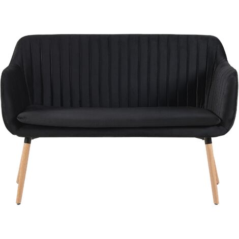 Velvet 2-Seater Kitchen Sofa Black Metal Frame Light Wood Legs Bench Taby