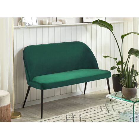 2-Seater Kitchen Sofa Bench Green Velvet Upholstery Black Metal Legs Osby