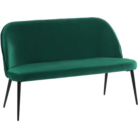2-Seater Kitchen Sofa Bench Green Velvet Upholstery Black Metal Legs Osby