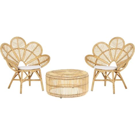 Bistro Set Boho Rattan 2 Chairs 1 Coffee Table Beige Florentine / Limni