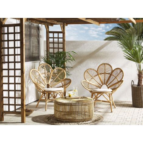 Bistro Set Boho Rattan 2 Chairs 1 Coffee Table Beige Florentine / Limni