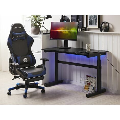 Adjustable Gaming Desk with RGB LED Light 120x60 cm MDF Home Office Black Durbin