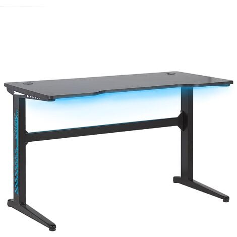 Modern Gaming Desk with RGB LED Light 120 x 60 cm MDF Home Office Black Doran