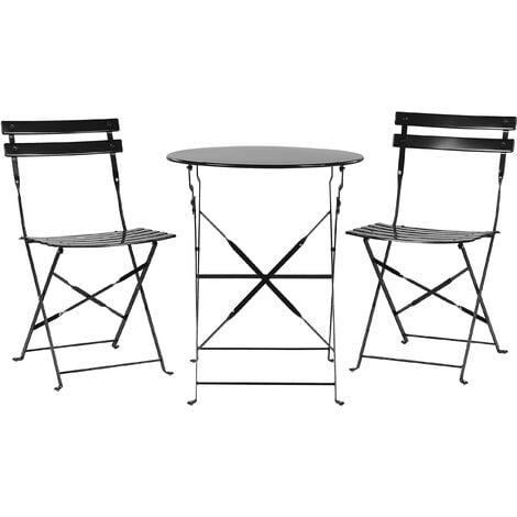 Outdoor Patio 3 Piece Bistro Set Black Steel Round Table and Chairs Fiori - Black