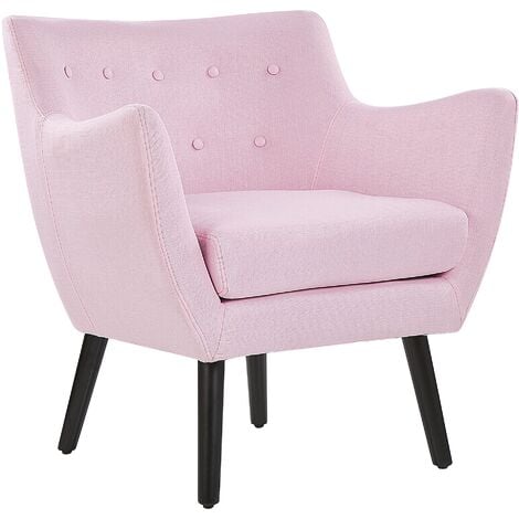Vintage Upholstered Accent Chair Armchair Fabric Pastel Pink Black Legs Drammen - Pink