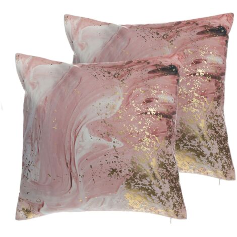 Set of 2 Decorative Cushions LANTANA 45 x 45 cm Pink Marble Effect (1/5)