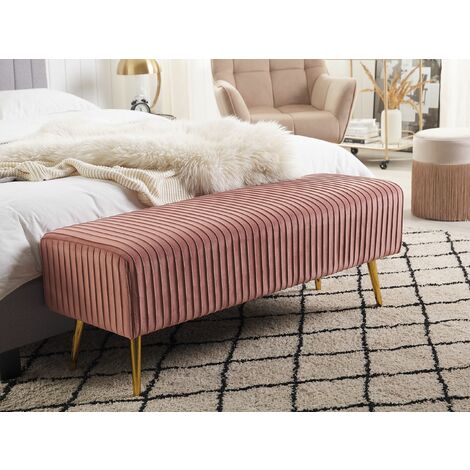Glamour Velvet Bedroom Living Room Bench Gold Metal Legs Pink Paterson