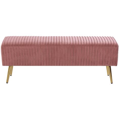 Glamour Velvet Bedroom Living Room Bench Gold Metal Legs Pink Paterson