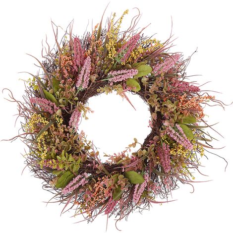 Decorative Artificial Flower Door Wreath ø 50 cm Pink and Green Guancha - Green