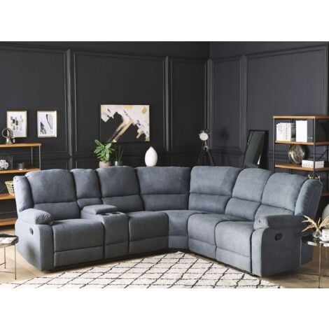 Fabric Manual Recliner Corner Sofa 5Seater Storage Armrest Cup Holder Grey Rokke