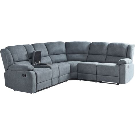 Fabric Manual Recliner Corner Sofa 5Seater Storage Armrest Cup Holder Grey Rokke