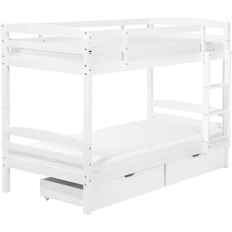 Bunk Bed 3' EU Single 2 Person Kids Bedroom with Drawers White Pine Wood Regat