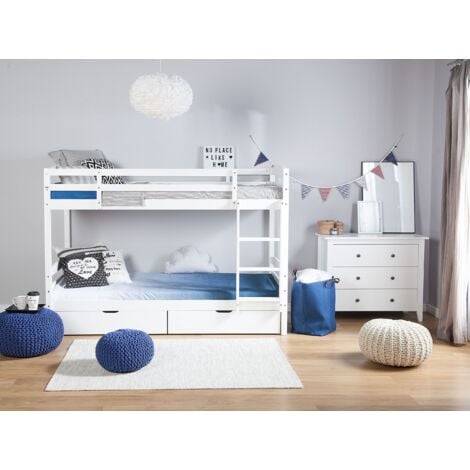 Bunk Bed 3' EU Single 2 Person Kids Bedroom with Drawers White Pine Wood Regat