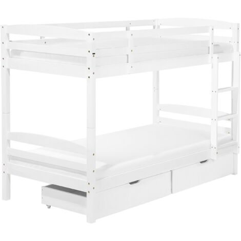 Bunk Bed 3' EU Single 2 Person Kids Bedroom with Drawers White Pine Wood Regat