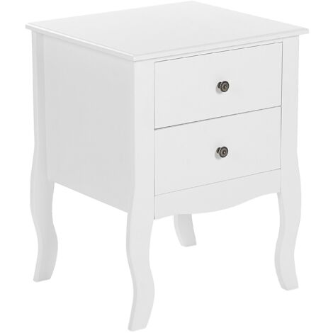 Bedside Table White Finish MDF 2 Storage Drawers Cabriole Legs Metal Handle Lane