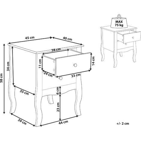 Bedside Table White Finish MDF 2 Storage Drawers Cabriole Legs Metal Handle Lane
