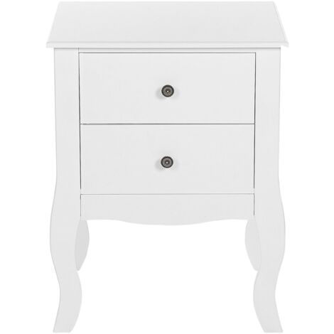 Bedside Table White Finish MDF 2 Storage Drawers Cabriole Legs Metal Handle Lane