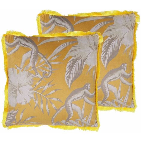 Set of 2 Decorative Toss Pillows Animal Print 45 x 45 cm Cushions Yellow Manju