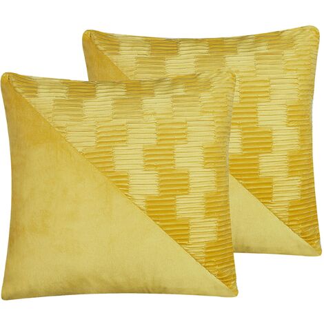 Set of 2 Retro Decorative Throw Cushion Velvet Square 45x45 cm Yellow Origanum