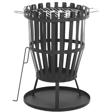 Modern Outdoor Fire Pit Openwork Steel Black with Grill Grate Wood Coal Pulo - Black